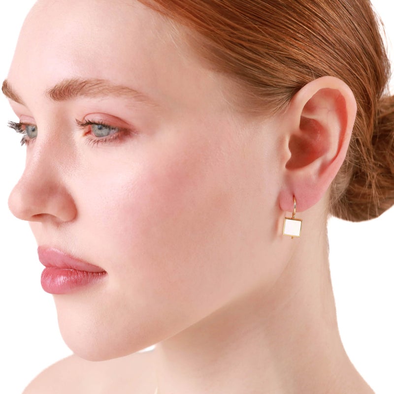 Silvershake 9 mm Square Pink Mother Of Pearl Shell Inlay 925 Sterling Silver Basic Hook Lock Earrings - Image 2